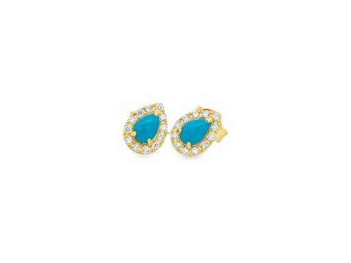 18K Yellow Gold Turquoise Halo Stud Earrings with Natural Diamonds